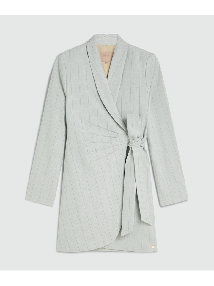 Grijze langere blazer met fijne krijtstreep Josh V 