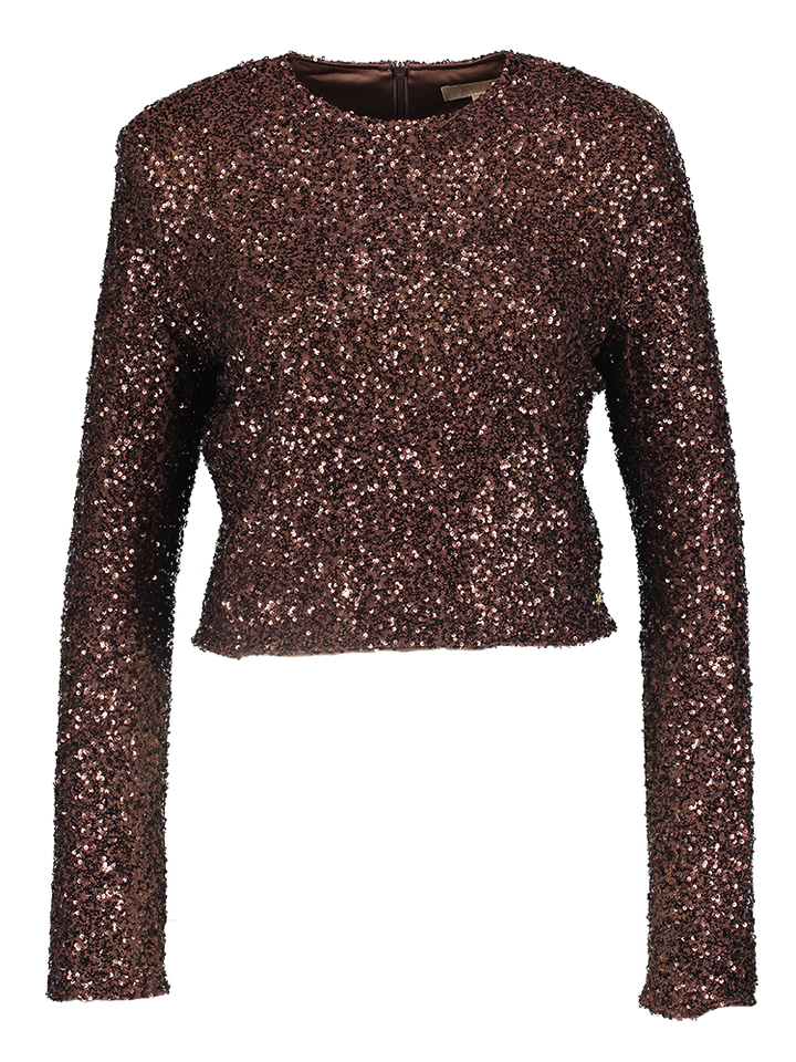 Bruine feestelijke korte bloes in pailetten Vivanna JOSH V