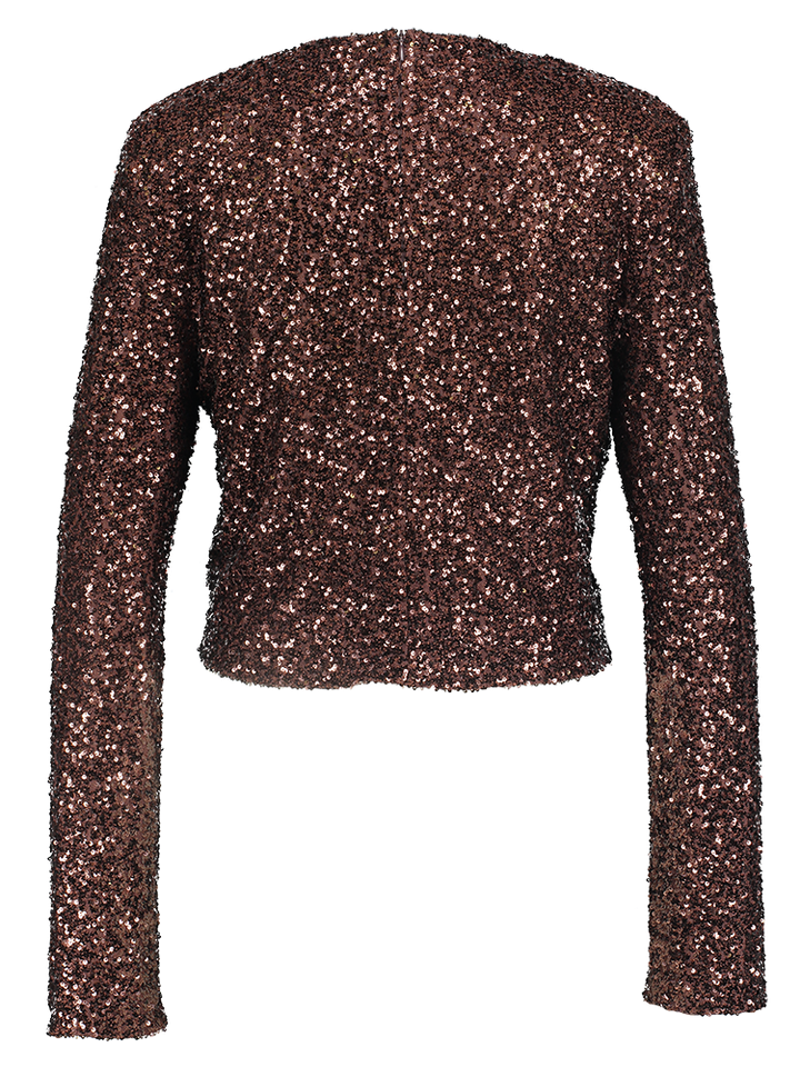 Bruine feestelijke korte bloes in pailetten Vivanna JOSH V
