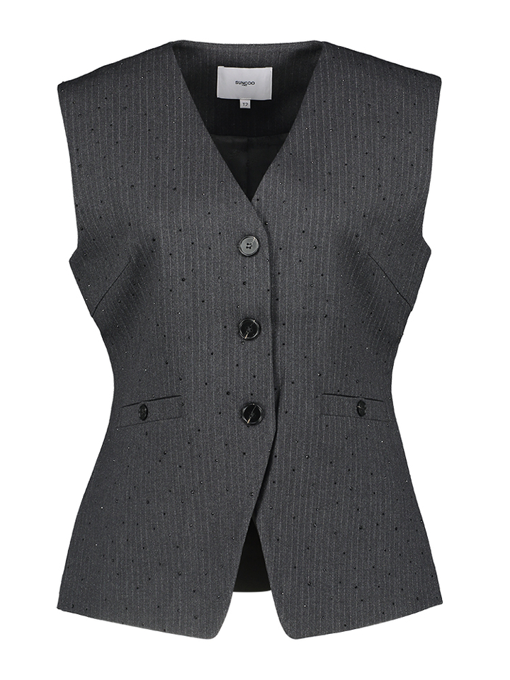 Donkergrijze mouwloze vest met strass Sundoo 