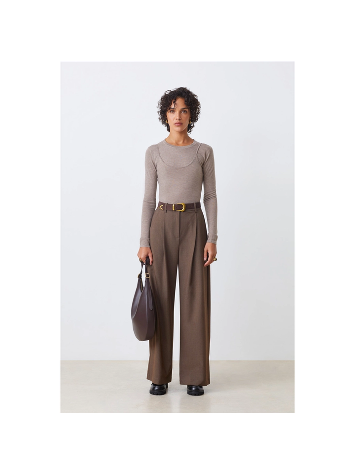 Bruine pantalon met bandplooien Jonas Suncoo