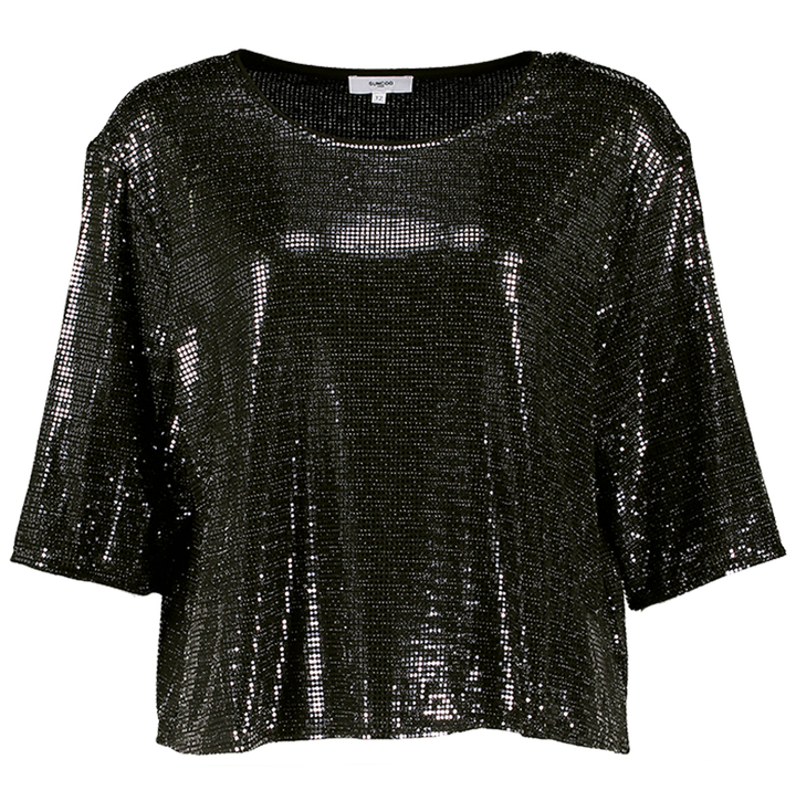 Zwarte blouse in pailletten met driekwart mouwen Maiween Suncoo