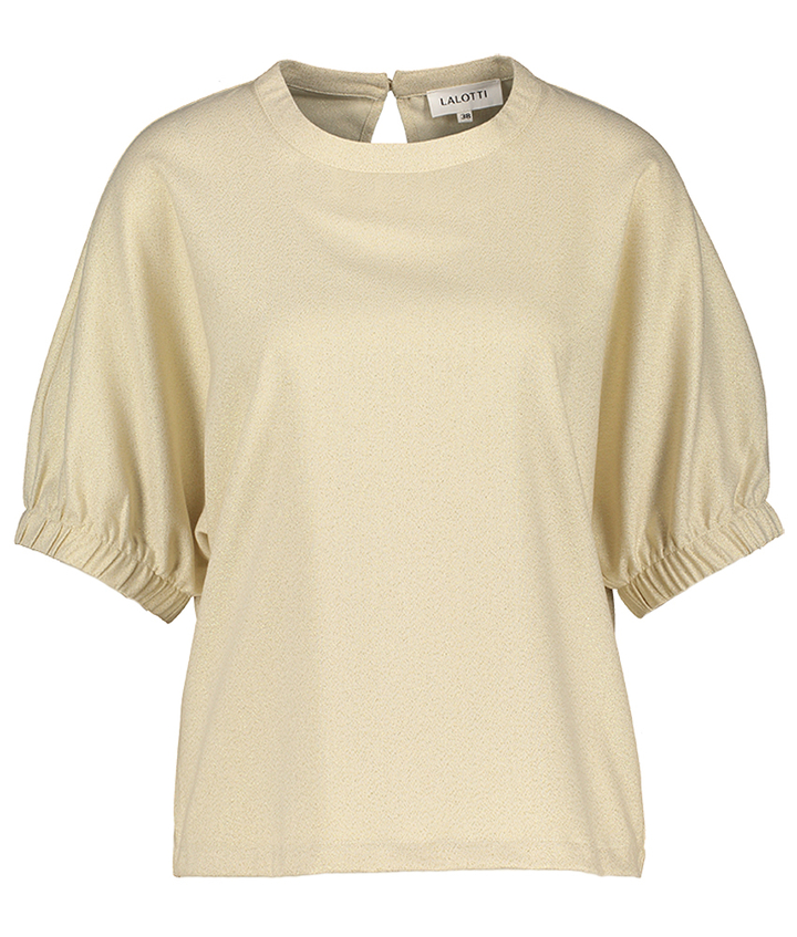 Beige blouse met goudkleurige glans en korte mouwen Pom Sparkle Bloes Lalotti