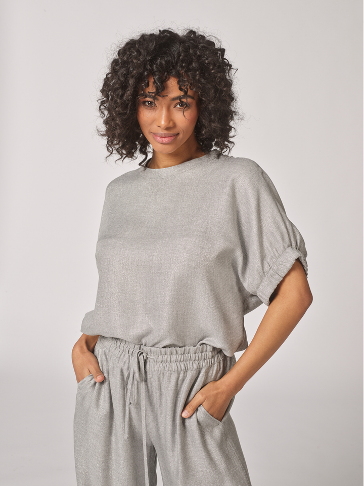 Grijze glitter blouse Pom Sparkle bloes Lalotti 