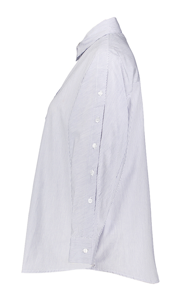 wit/blauw oversized gestreepte bloes met knoopdetail op de mouw Tino Bloes Lalotti