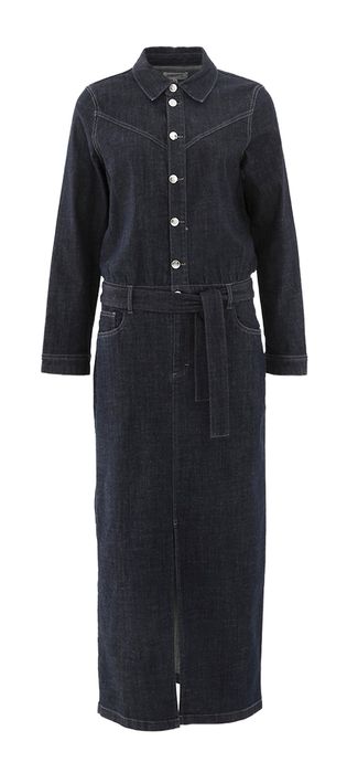 Donkerblauwe lange jeansjurk met zilverkleurige knopen Silly Long Dress Lalotti
