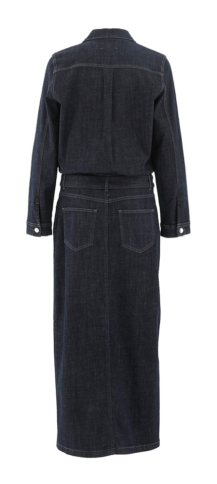 Donkerblauwe lange jeansjurk met zilverkleurige knopen Silly Long Dress Lalotti