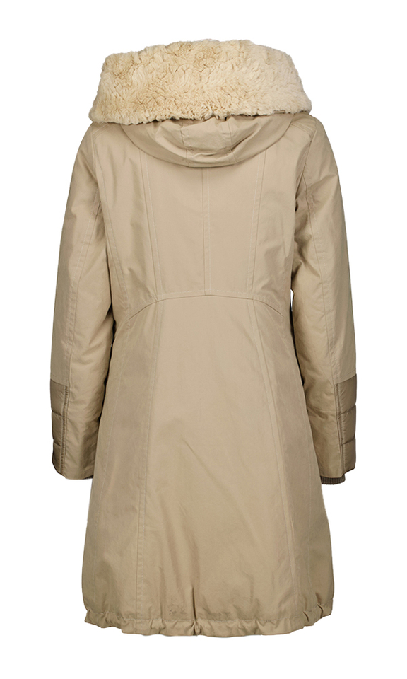 Grey camel dikke lange jas met kap Rhona Creenstone