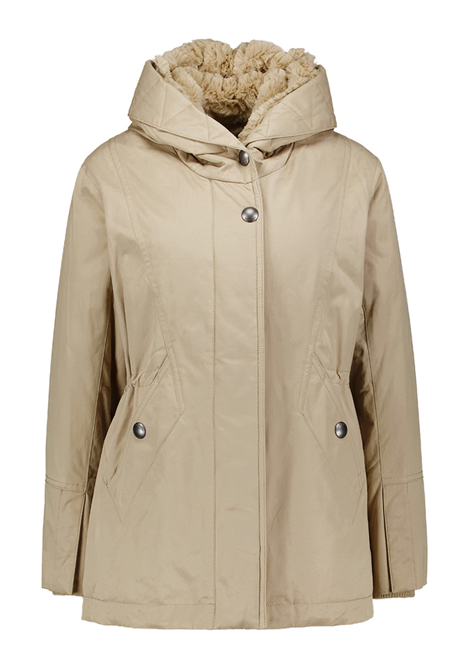 Zandkleurige jas met kap Bonnie Creenstone