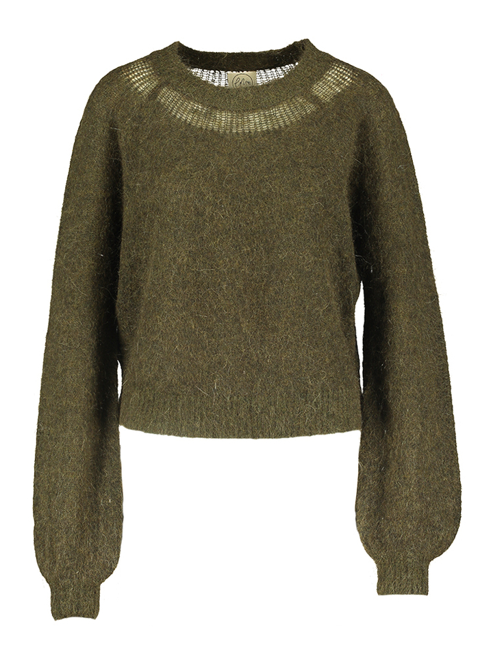 Kaki wollen pull met ronde hals Peony FRNCH