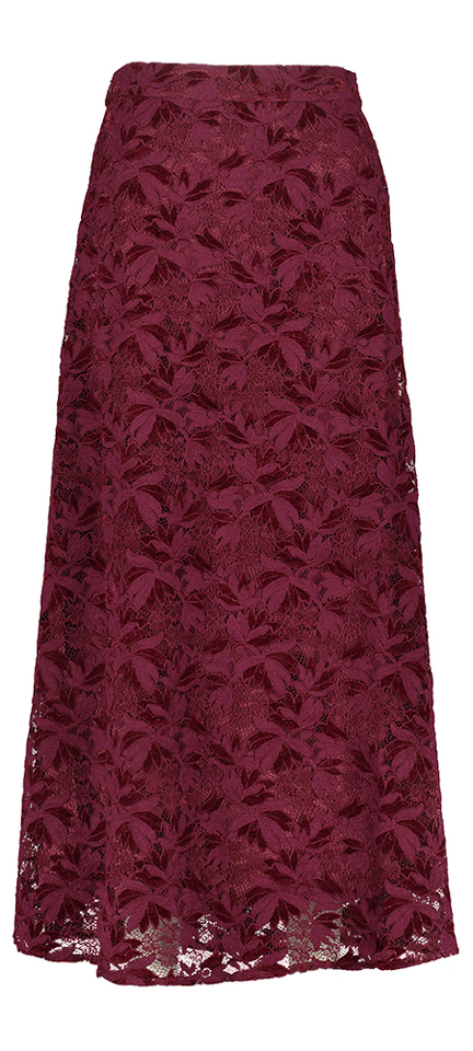 Bordeaux kleurige lange rok in kant met elastiek en rits Herbert FRNCH