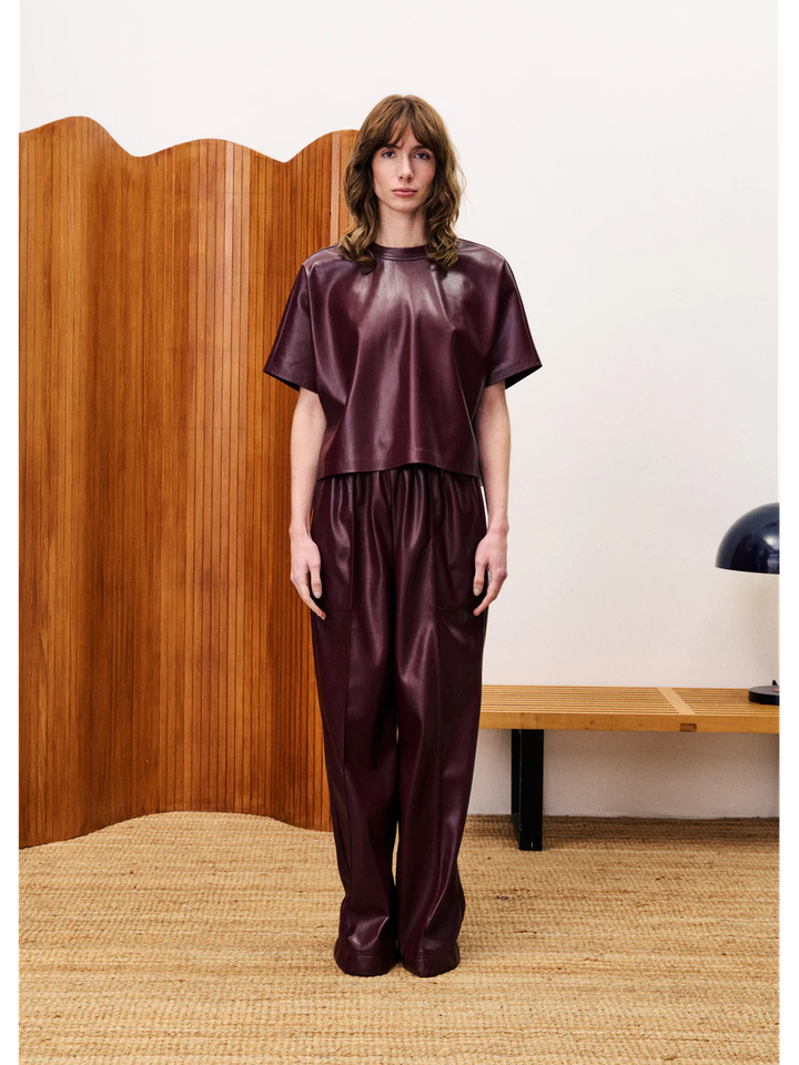 Bordeaux kleurige broek in imitatie leder Michaux FRNCH