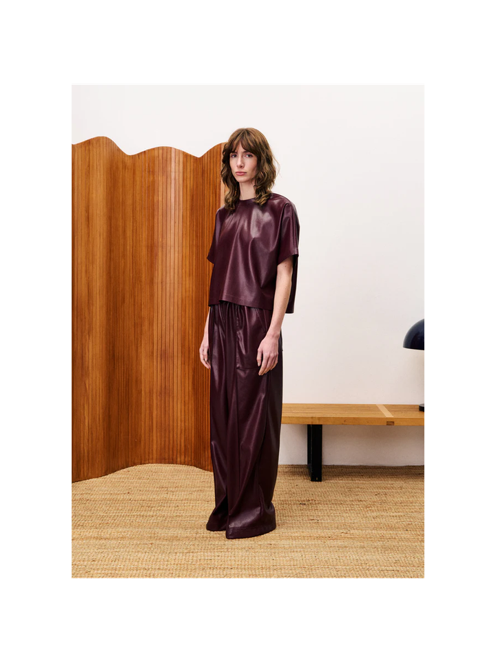 Bordeaux kleurige broek in imitatie leder Michaux FRNCH