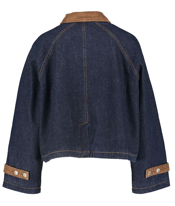 Donkerblauwe jeansjas met bruine ribfluwelen details Zola FRNCH