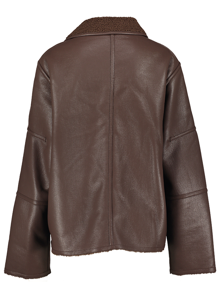 Chocoladebruine lederlook/ teddy omkeerbare jas 