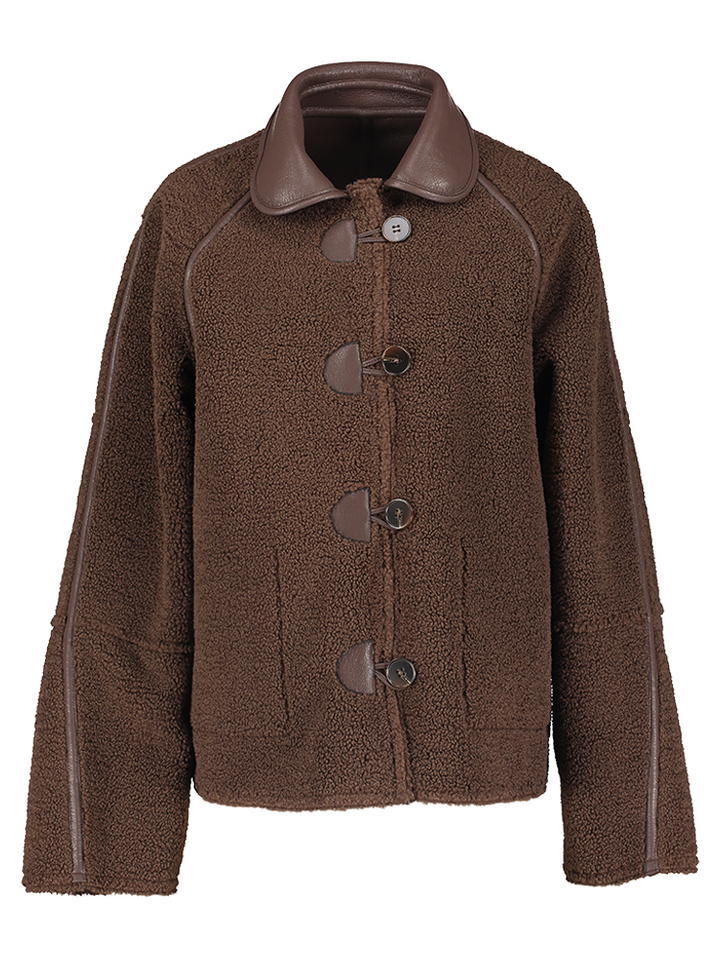 Chocoladebruine lederlook/ teddy omkeerbare jas 