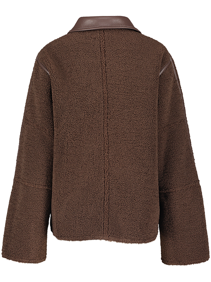 Chocoladebruine lederlook/ teddy omkeerbare jas 