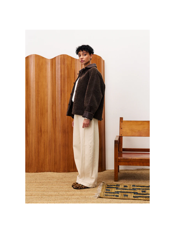 Chocoladebruine lederlook/ teddy omkeerbare jas 