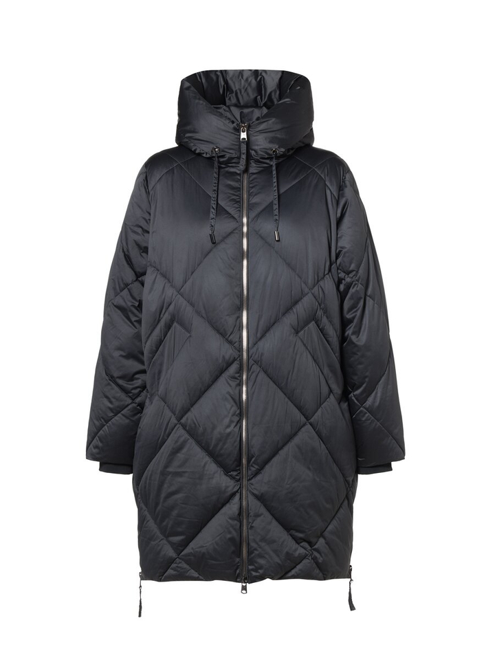 Zwarte lange padded jas met ruitpatroon Dakotah Beaumont