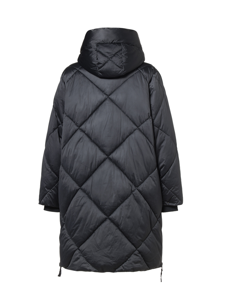 Zwarte lange padded jas met ruitpatroon Dakotah Beaumont