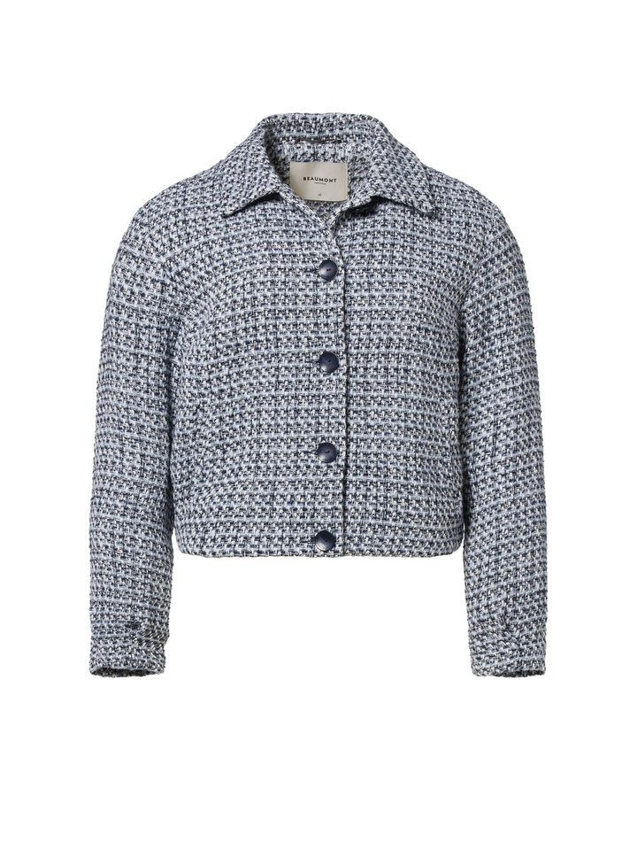 Blauwe korte jas met motief Simona Beaumont 