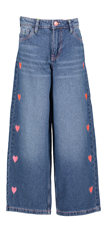 Blauwe straight fit jeans met roze hartjes Billieblush