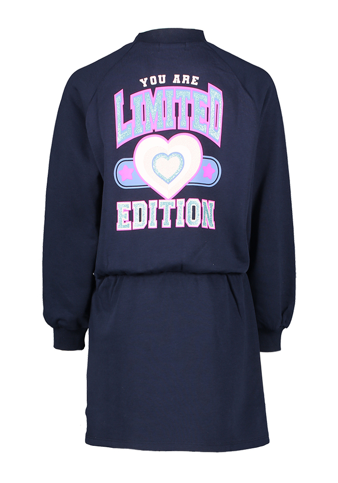 Donkerblauwe casual jurk met opdruk op de rug Billieblush