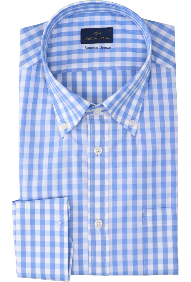 Blauw /wit geruit katoenen hemd regular fit met lange mouwen Paul & Shark 