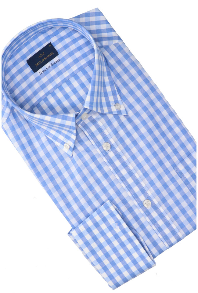 Blauw /wit geruit katoenen hemd regular fit met lange mouwen Paul & Shark 