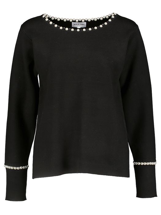 Zwarte trui met parels aan de hals en mouwen Leo&Ugo