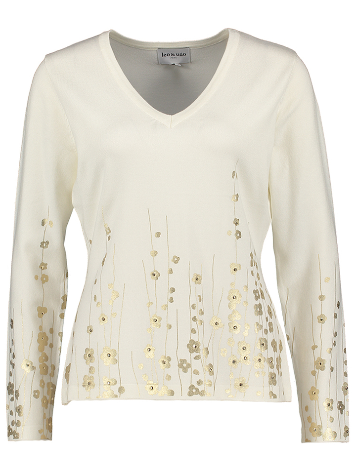 Beige trui met gouden bloemen detail Leo & Ugo 