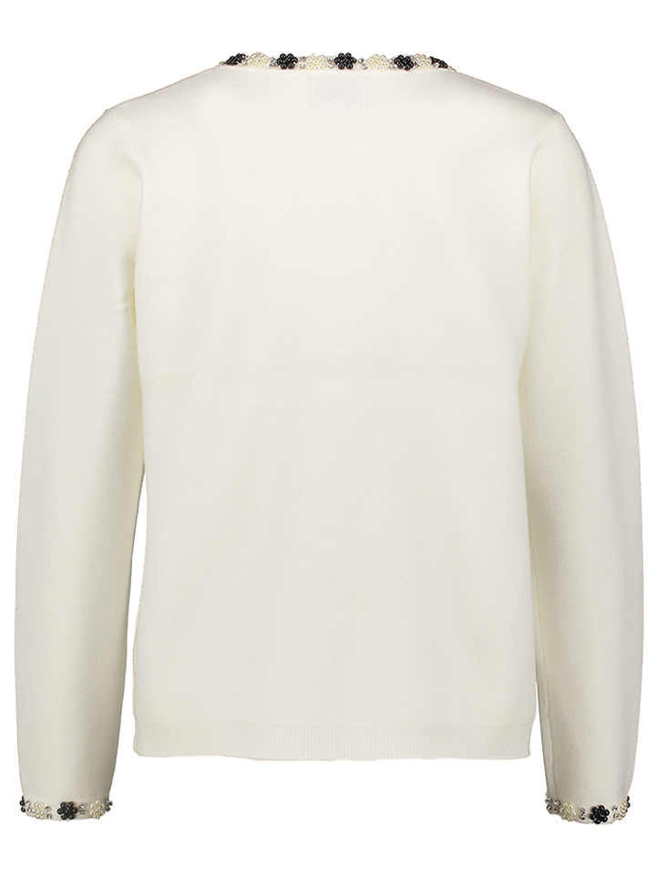 Off white black trui met v-hals met parels Leo&Ugo