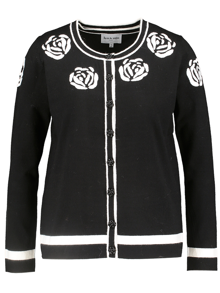 Zwarte gilet met geborduurde bloemen Leo & Ugo