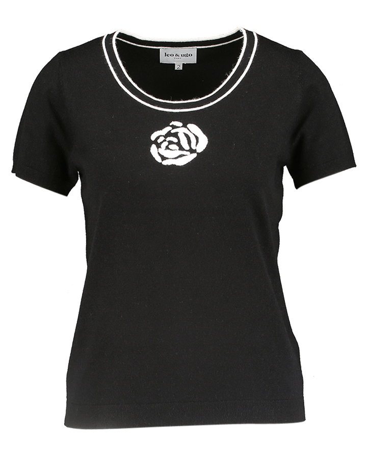 Zwarte gilet met geborduurde bloemen Leo & Ugo