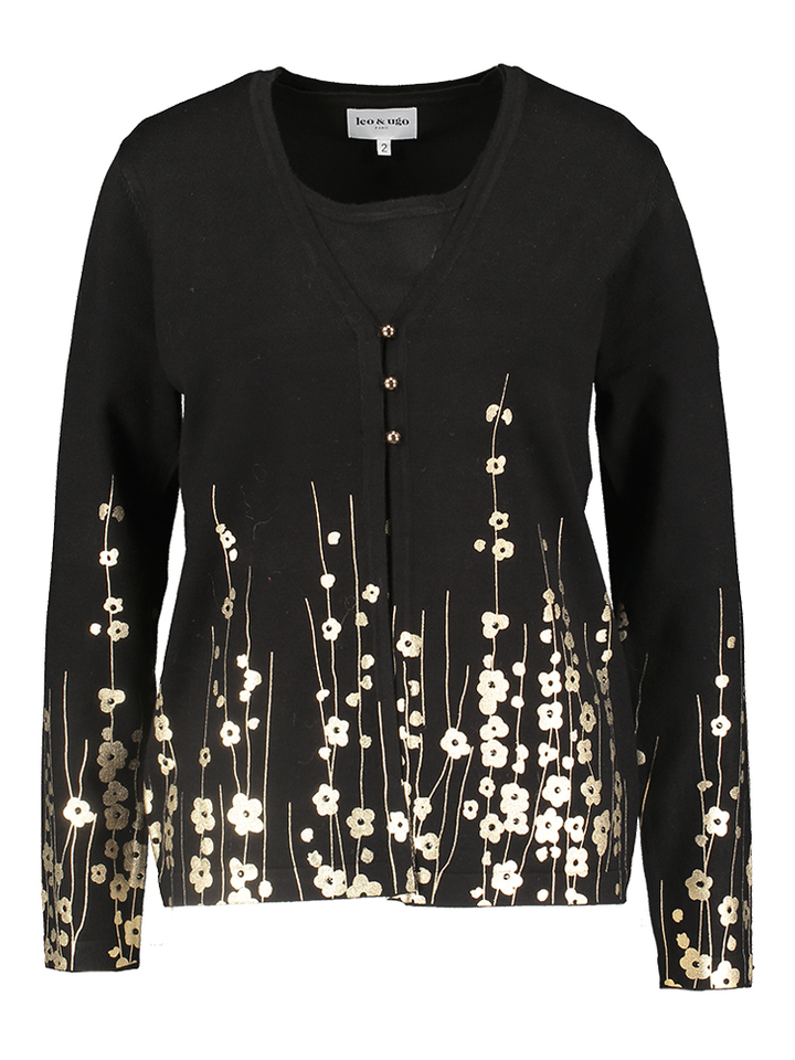 Zwarte trui met gouden bloemendetail Awt Leo & Ugo 