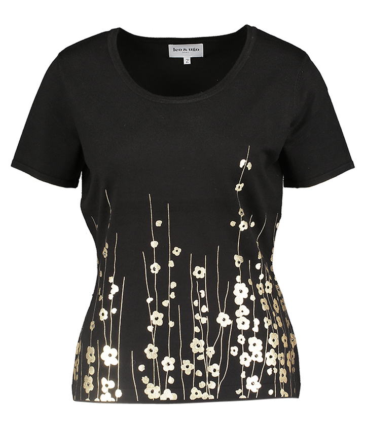 Zwarte trui met gouden bloemendetail Awt Leo & Ugo 