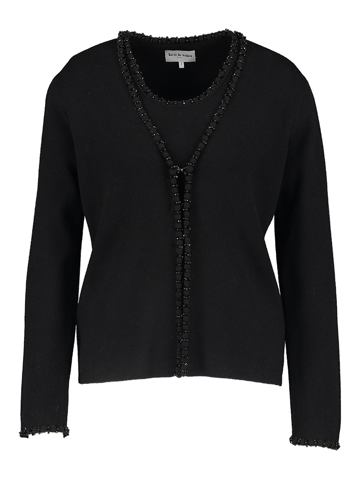 Zwarte twinset met parels Leo&Ugo 