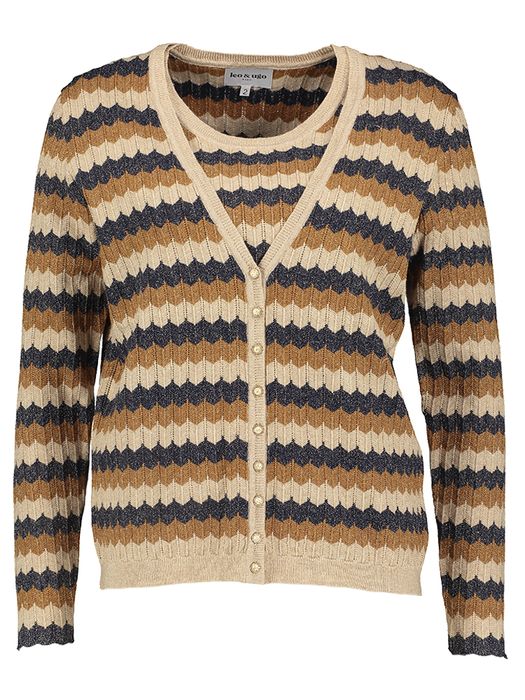 Nay en beige twinset met motief en sierlijke knopen Leo&Ugo