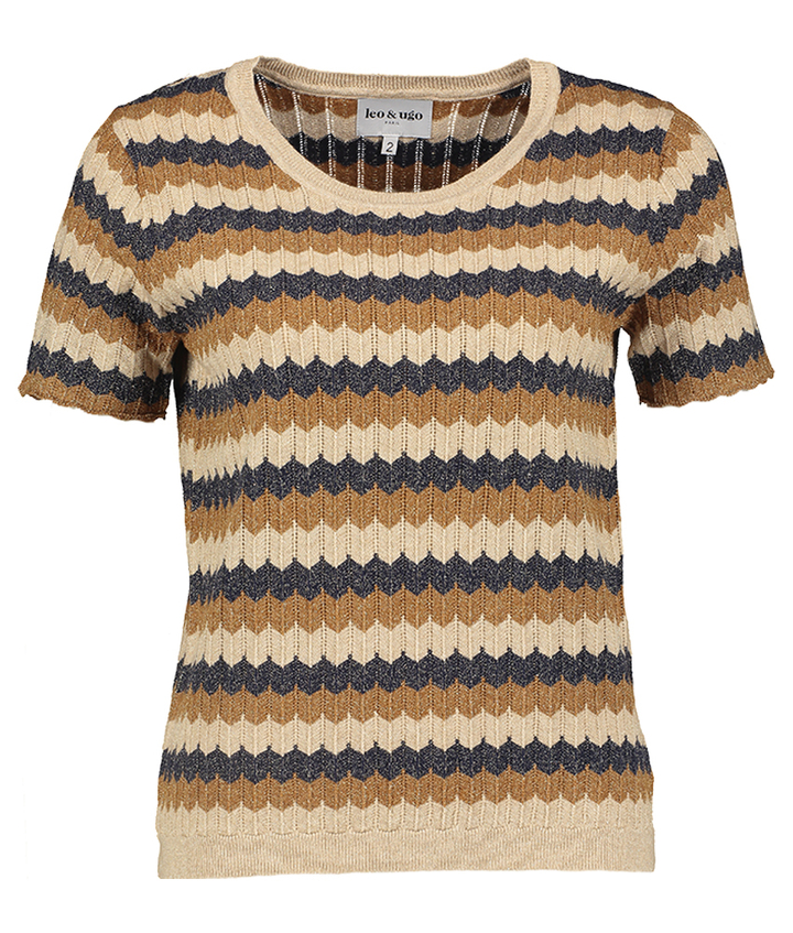 Nay en beige twinset met motief en sierlijke knopen Leo&Ugo