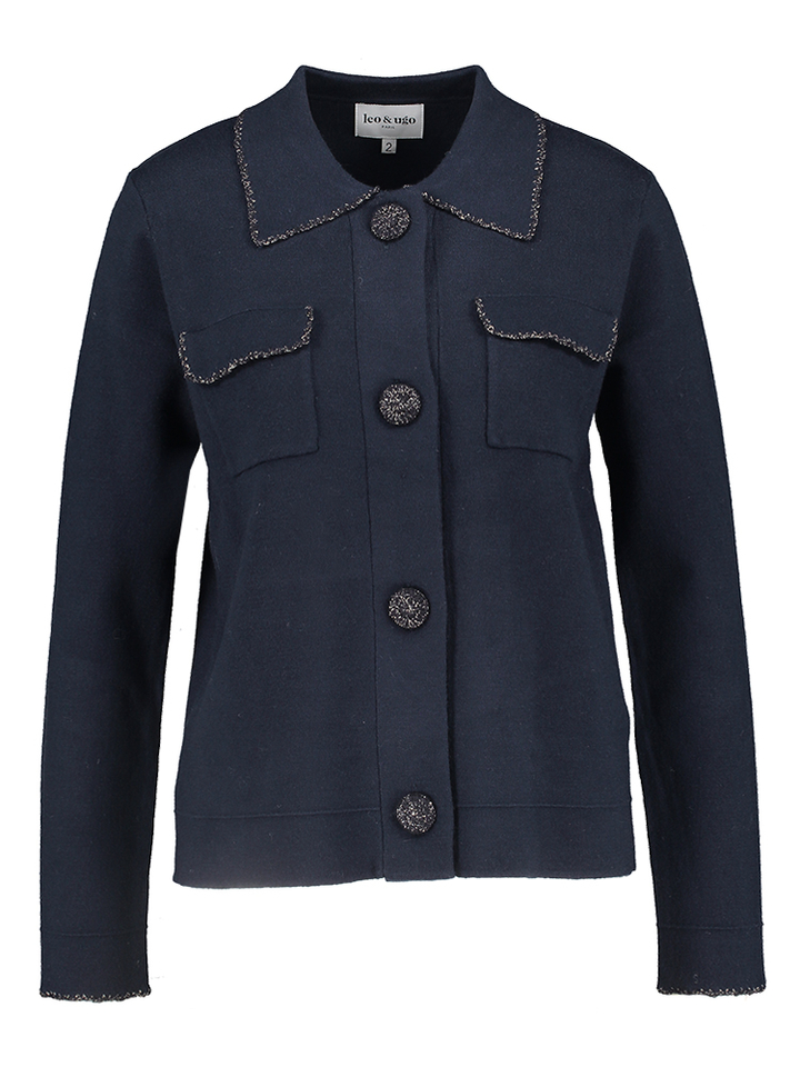 Donkerblauwe cardigan met sierlijke knopen Leo&Ugo 
