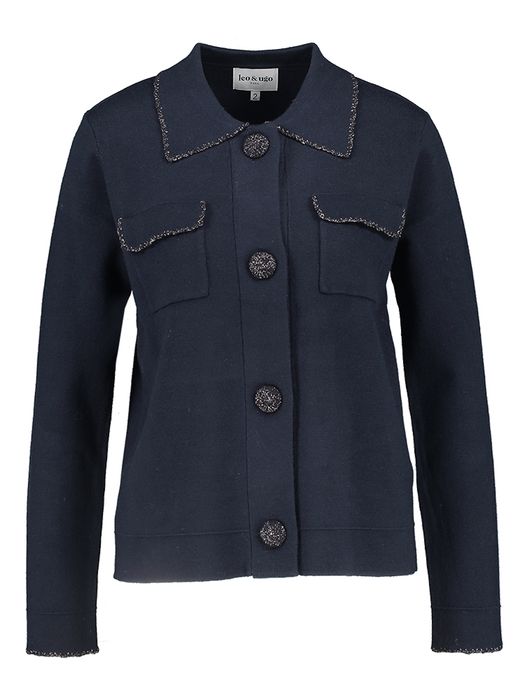 Donkerblauwe cardigan met sierlijke knopen Leo&Ugo