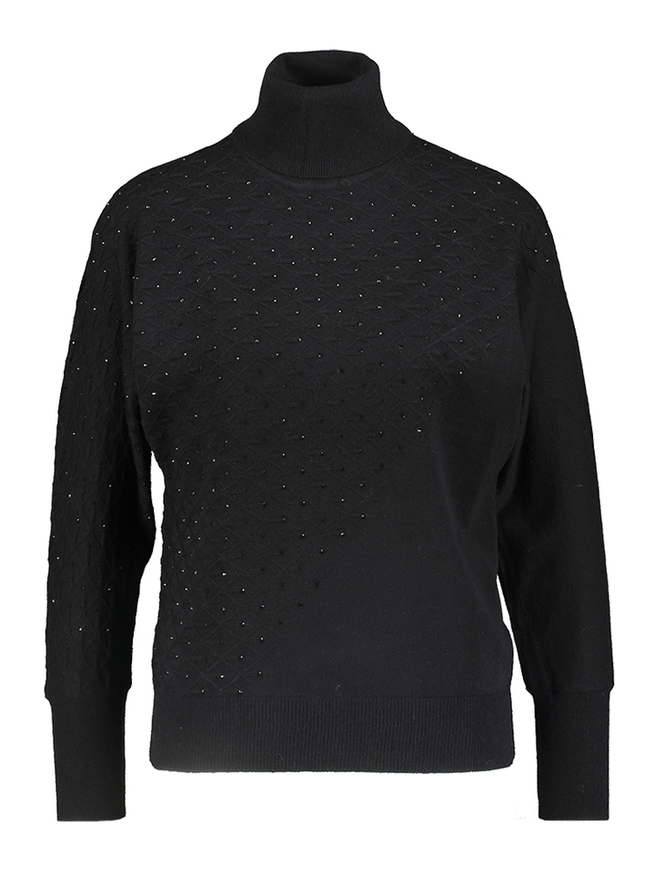 Zwarte trui met rolkraag en strass Leo&Ugo