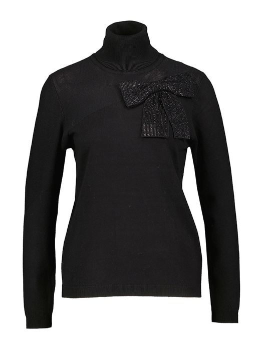 Zwarte pull met rolkraag en strik in stras Leo & Ugo