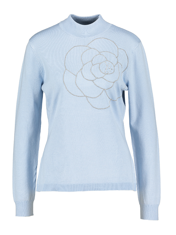 Lichtblauwe pull met bloemendetail Leo & Ugo