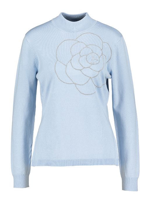 Lichtblauwe pull met bloemendetail Leo & Ugo