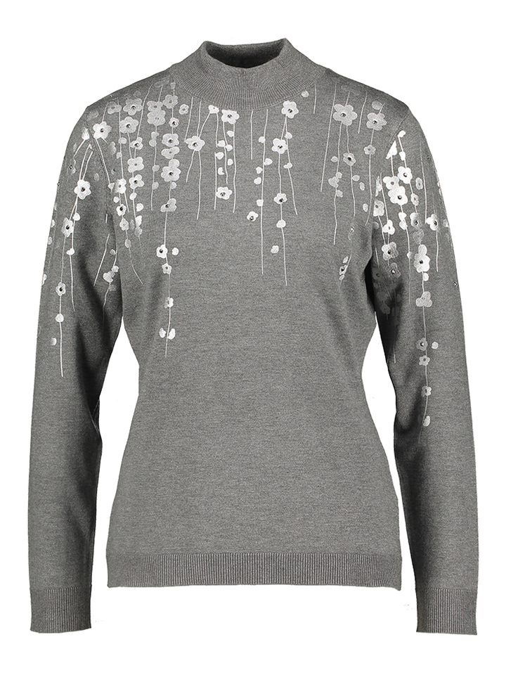 Grey lurex trui met zilveren bloemen Leo&Ugo