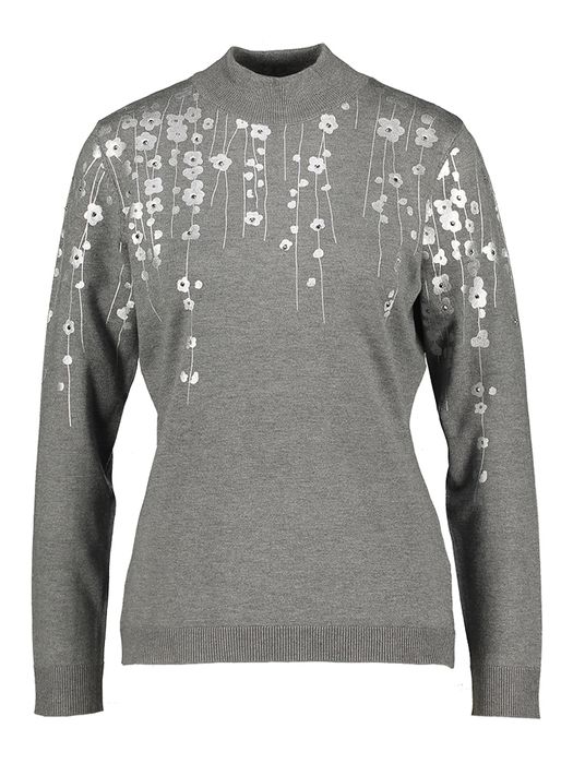 Grey lurex trui met zilveren bloemen Leo&Ugo