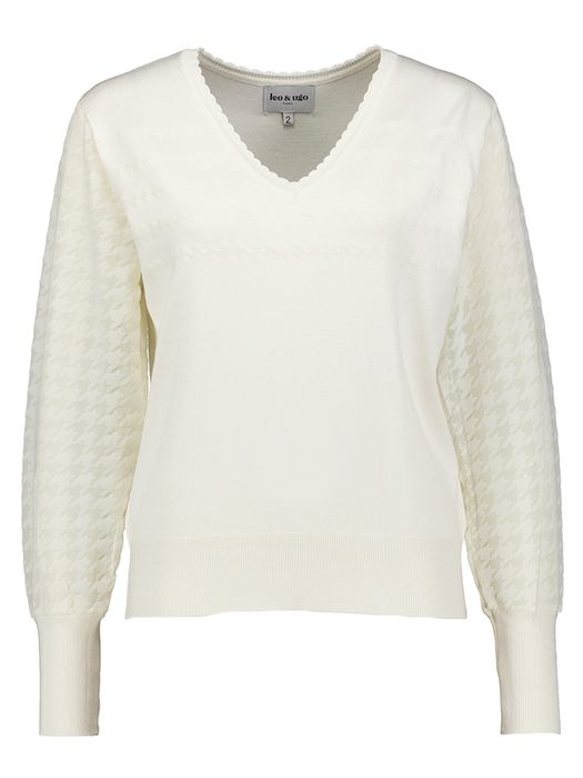 Off white trui met v-hals en lange mouwen Leo&Ugo