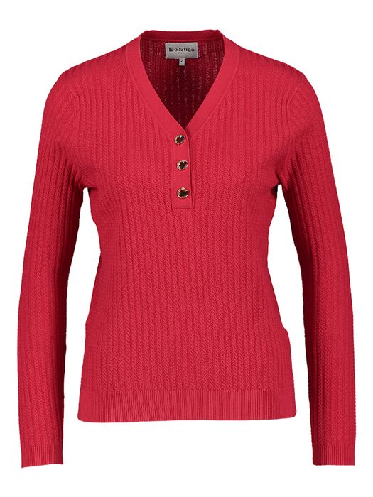Rode trui met v-hals en gouden knopen Leo&Ugo