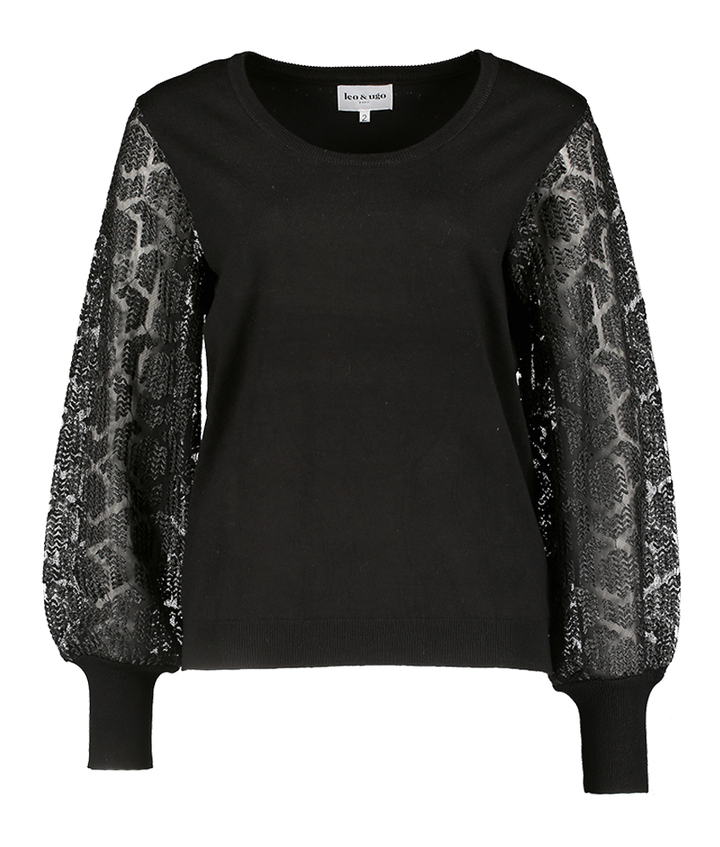 Zwarte trui met doorzichtige mouwen Leo&Ugo 